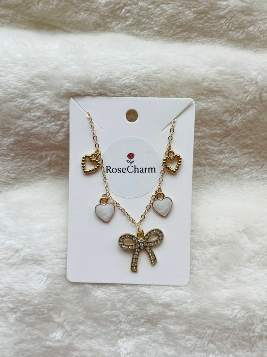 White bow valentine charm necklace