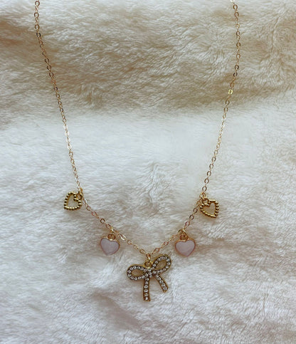White bow valentine charm necklace